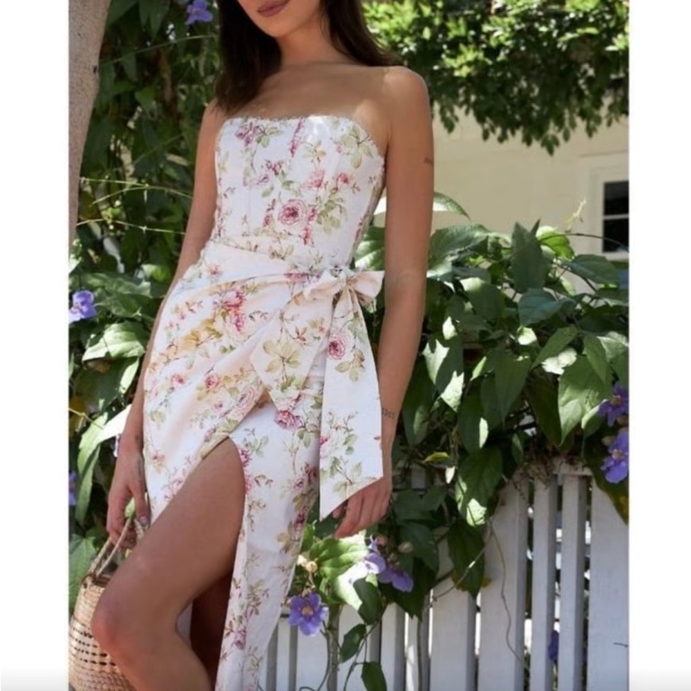 V. Chapman Liliana Linen Midi Dress in pink and green size 2 NEVER WORN